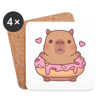 Mignon Capybara avec beignet - Dessous de verre (lot de 4) - blanc - Devant