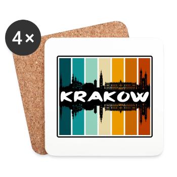 Krakow Poland Skyline Silhouette Travel Souvenir - Coasters (set of 4) - white - Front