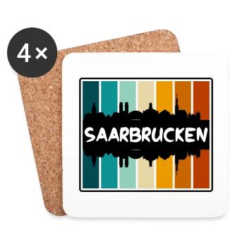 Sarrebruck Allemagne Skyline Silhouette Travel Souv - Dessous de verre (lot de 4) - blanc - Devant