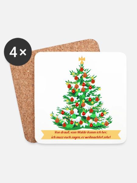 Weihnachtsbaum rot goldener Christbaumschmuck - Untersetzer (4er-Set) - Weiß