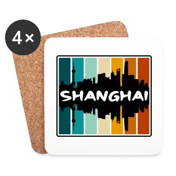 Shanghai China Skyline Silhouette Reisesouvenir - Untersetzer (4er-Set) - Weiß - Vorne