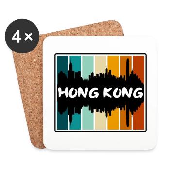 Hong Kong China Skyline Silhouette Reise Souvenir - Untersetzer (4er-Set) - Weiß - Vorne