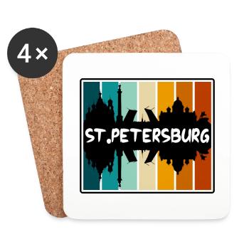 Saint-Pétersbourg Russie Skyline Silhouette Travel Sou - Dessous de verre (lot de 4) - blanc - Devant