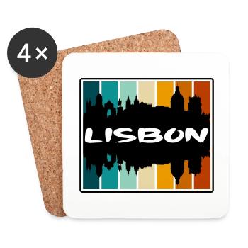 Lisbonne Portugal Skyline Silhouette Voyage Souvenir - Dessous de verre (lot de 4) - blanc - Devant