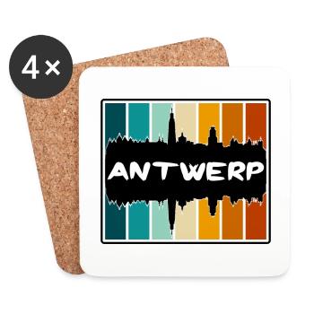 Anvers Belgique Skyline Silhouette Voyage Souvenir - Dessous de verre (lot de 4) - blanc - Devant