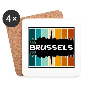 Bruxelles Belgique Skyline Silhouette Travel Souveni - Dessous de verre (lot de 4) - blanc - Devant