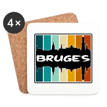Bruges Belgique Skyline Silhouette Souvenir de voyage - Dessous de verre (lot de 4) - blanc - Devant