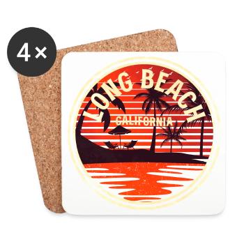Long Beach California Sunset Badge - Coasters (set of 4) - white - Front