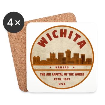 Emblème rétro de la capitale aérienne de Wichita - Dessous de verre (lot de 4) - blanc - Devant