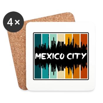 Mexico City Mexico Skyline Silhouette Travel Souve - Dessous de verre (lot de 4) - blanc - Devant