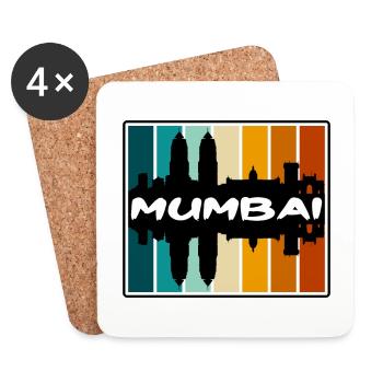 Mumbai India Skyline Silhouette Travel Souvenir - Coasters (set of 4) - white - Front