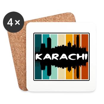 Karachi Pakistan Skyline Silhouette Voyage Souveni - Dessous de verre (lot de 4) - blanc - Devant