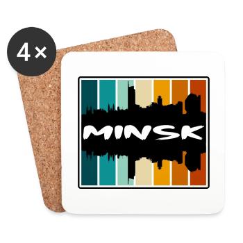 Minsk Belarus Skyline Silhouette Travel Souvenir - Coasters (set of 4) - white - Front