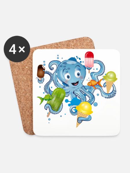 cooler Oktopus mit vielen Eissorten unter Wasser - Untersetzer (4er-Set) - Weiß