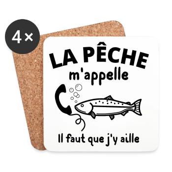 pêche, pêcheur, fan de pêche - Dessous de verre (lot de 4) - blanc - Devant
