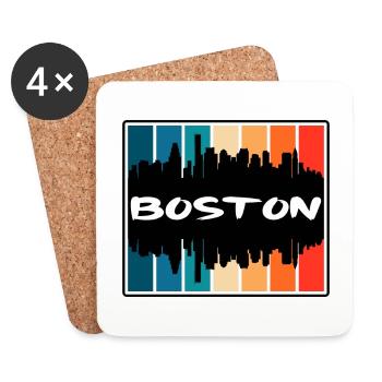 Boston Massachusetts États-Unis Skyline Silhouette Voyage - Dessous de verre (lot de 4) - blanc - Devant