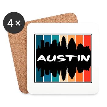 Austin Texas États-Unis Skyline Silhouette Voyage Souveni - Dessous de verre (lot de 4) - blanc - Devant