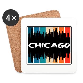 Chicago Illinois États-Unis Skyline Silhouette Voyage Sou - Dessous de verre (lot de 4) - blanc - Devant