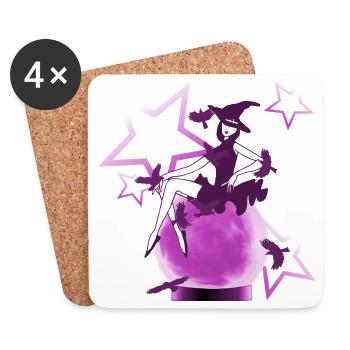 kristallkugel, hexen Design, sternmuster, Outlines - Untersetzer (4er-Set) - Weiß - Vorne