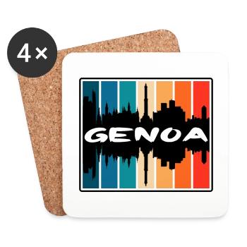 Genoa Italy Skyline Silhouette Travel Souvenir - Coasters (set of 4) - white - Front