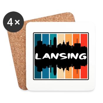 Lansing Michigan États-Unis Skyline Silhouette Voyage Sou - Dessous de verre (lot de 4) - blanc - Devant