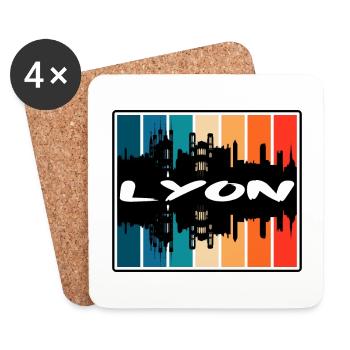 Lyon France Skyline Silhouette Voyage Souvenir - Dessous de verre (lot de 4) - blanc - Devant