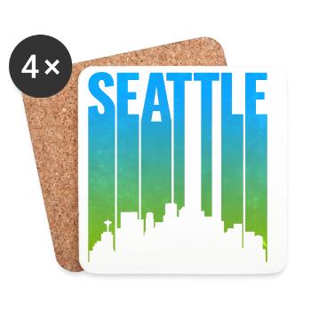 Seattle Neon Skyline Art Print - Coasters (set of 4) - white - Front