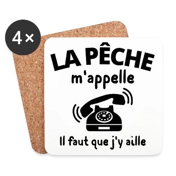 pêche, pêcheur, fan de pêche - Dessous de verre (lot de 4) - blanc - Devant