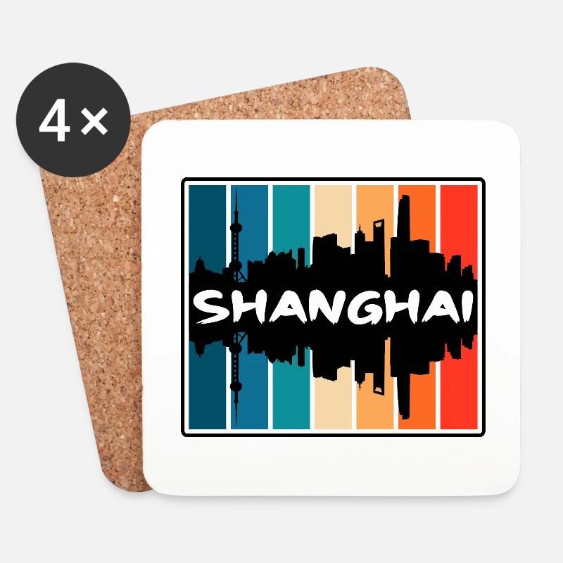 Shanghai China Skyline Silhouette Reisesouvenir - Untersetzer (4er-Set) - Weiß