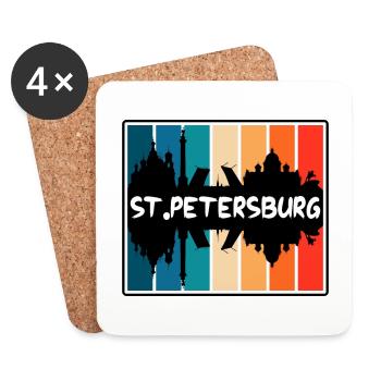 Saint-Pétersbourg Russie Skyline Silhouette Travel Sou - Dessous de verre (lot de 4) - blanc - Devant