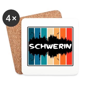 Schwerin Allemagne Skyline Silhouette Travel Souveni - Dessous de verre (lot de 4) - blanc - Devant