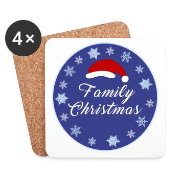 Christmas hat, snow stars, circle, Christmas - Coasters (set of 4) - white - Front
