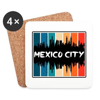 Mexico City Mexico Skyline Silhouette Travel Souve - Dessous de verre (lot de 4) - blanc - Devant