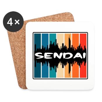 Sendai Japon Skyline Silhouette Voyage Souvenir - Dessous de verre (lot de 4) - blanc - Devant