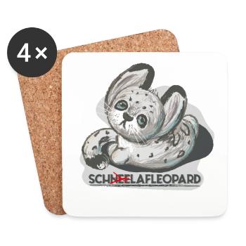 Schlafmütze Krissi, Schneeleopard - Untersetzer (4er-Set) - Weiß - Vorne