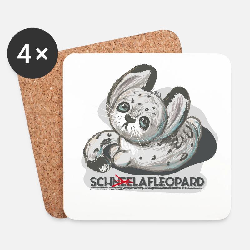 Schlafmütze Krissi, Schneeleopard - Untersetzer (4er-Set) - Weiß