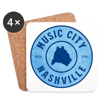 Music City Nashville Badge - Coasters (set of 4) - white - Front