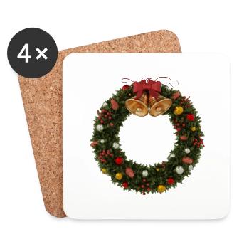 Couronne de Noël avec cloches et arc - Dessous de verre (lot de 4) - blanc - Devant