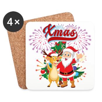 Motif Père Noël et renne - Dessous de verre (lot de 4) - blanc - Devant
