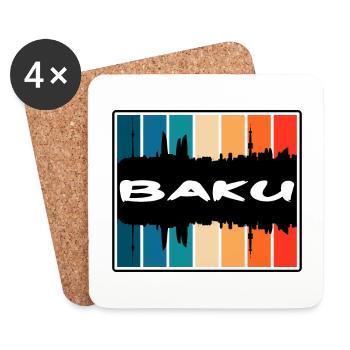 Bakou Azerbaïdjan Skyline Silhouette Souvenir de voyage - Dessous de verre (lot de 4) - blanc - Devant