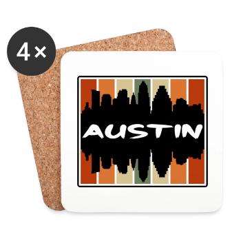 Austin Texas États-Unis Skyline Silhouette Voyage Souveni - Dessous de verre (lot de 4) - blanc - Devant