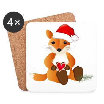 petit renard sucré avec un cœur pour Noël - Dessous de verre (lot de 4) - blanc - Devant