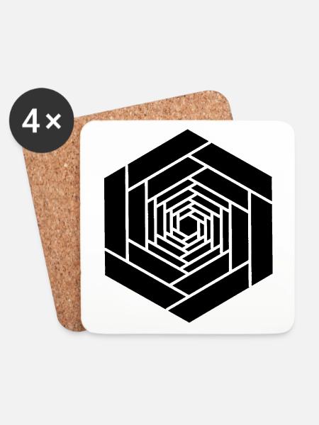 Infinite hexagon black flower - Coasters (set of 4) - white