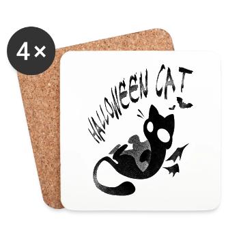 Chat noir d'Halloween - Dessous de verre (lot de 4) - blanc - Devant