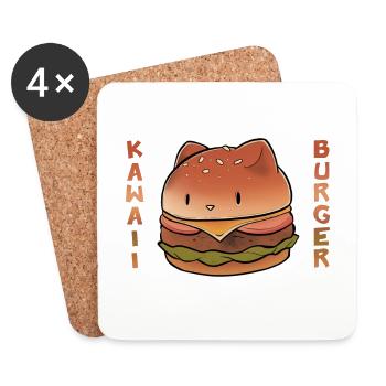 Chat kawaii burger - Dessous de verre (lot de 4) - blanc - Devant