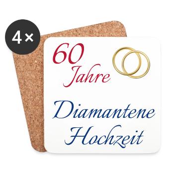 60 Jahre Diamantene Hochzeit Text rot blau gold - Untersetzer (4er-Set) - Weiß - Vorne