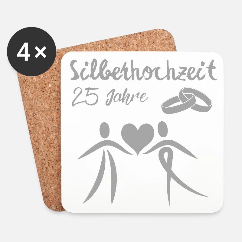 Silberhochzeit 25 Jahre Paar silber Herz - Untersetzer (4er-Set) - Weiß