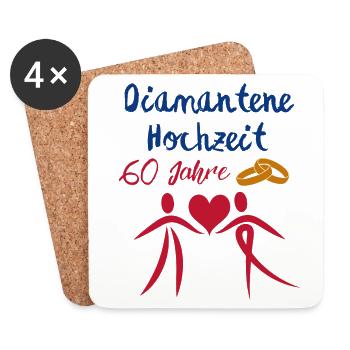 Diamantene Hochzeit 60 Jahre verheiratet Paar bunt - Untersetzer (4er-Set) - Weiß - Vorne