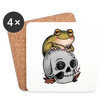 Frog on old-school art skull - Coasters (set of 4) - white - Front