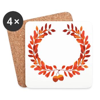 Autumn leaves wreath with acorns - Coasters (set of 4) - white - Front